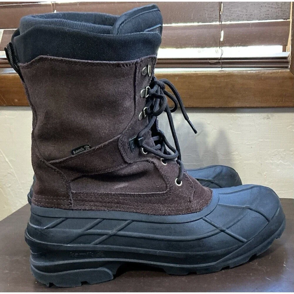 Kamik Nation Plus waterproof winter boots in dark brown Size 12.5